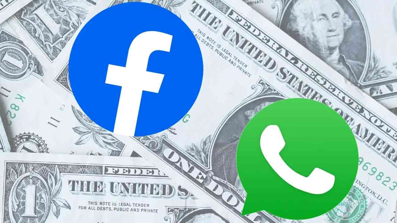 Facebook and whatsapp logo with lots of Dollars.