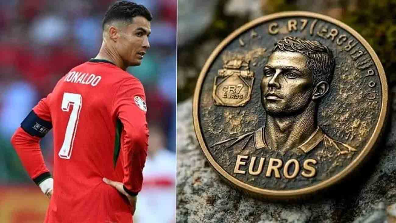 Images of Portugal's famous footballer Ronaldo and his coins