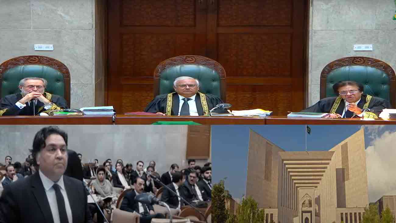 سپریم کورٹ میں مخصوص نشستیں پاکستان تحریک انصاف (پی ٹی آئی) کو دینے کیخلاف نظرثانی کیس کی براہ راست سماعت جاری ہے